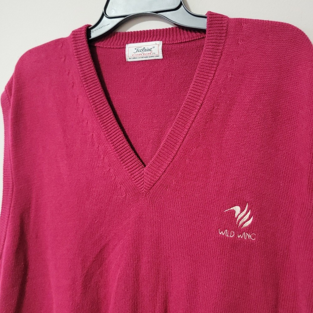 Vintage Titleist Sweater Vest Men L Red Combed Cotton V-Neck Golf Wild Wing Logo